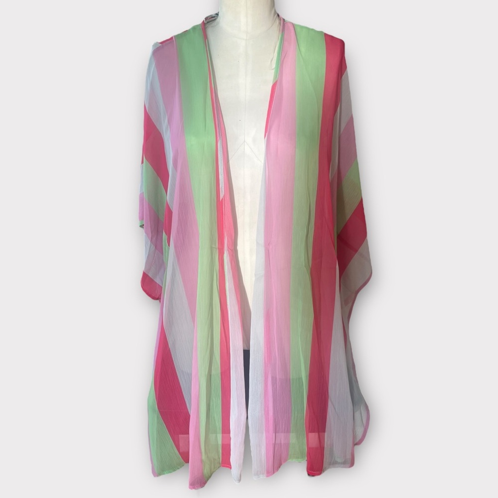 NWT. Colorful Striped Sheer Kimono